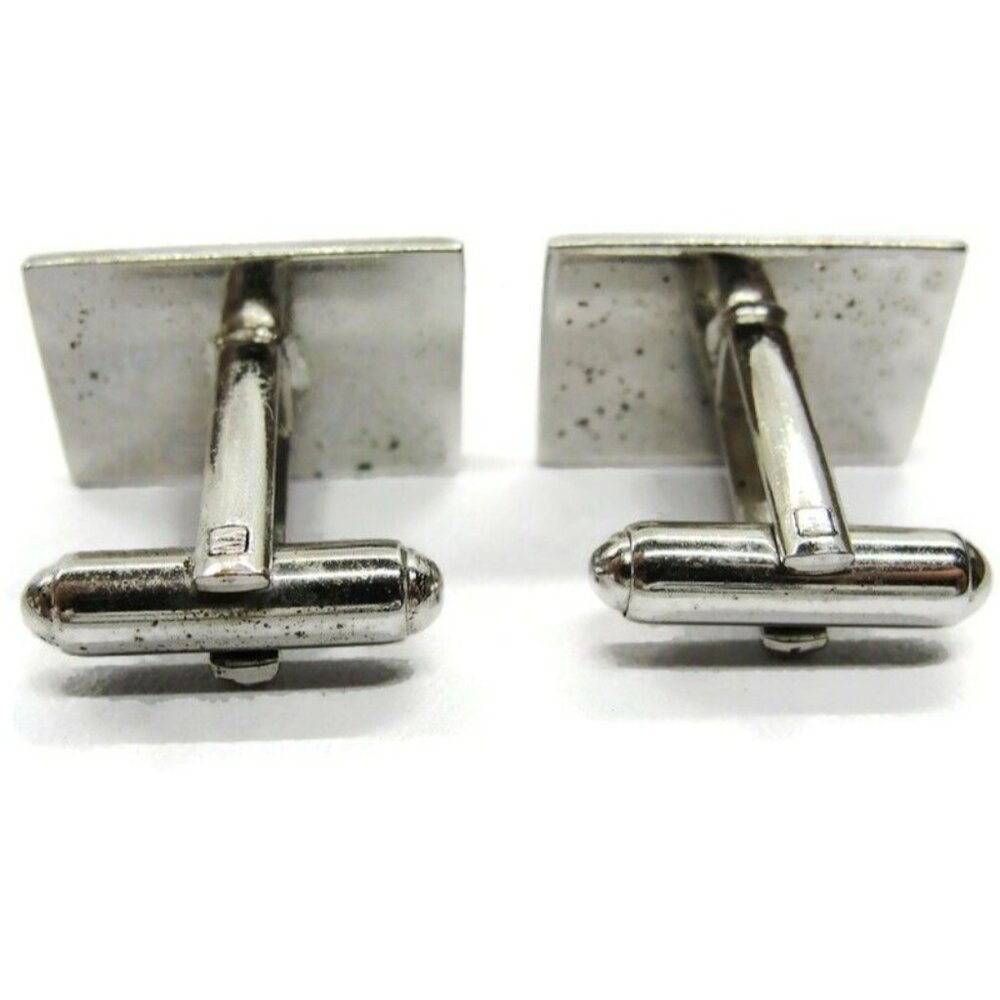 Rectangular Cufflinks Polished Brushed Silver Ton… - image 6